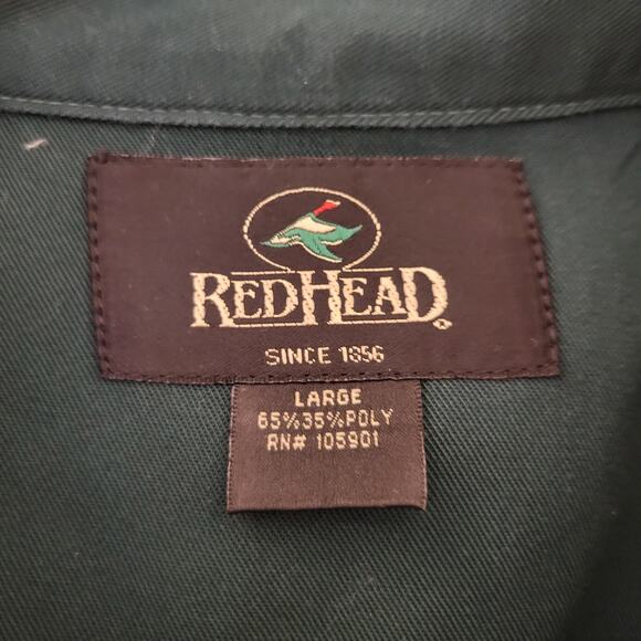 Redhead Button Up Shirt Mens L Long Sleeve Shooting Green Tan Hunting Padded - Picture 2 of 5